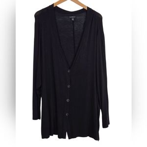 Lane Bryant Outlet V-neck Button Lightweight Cardigan Side Slits Black 22 24
